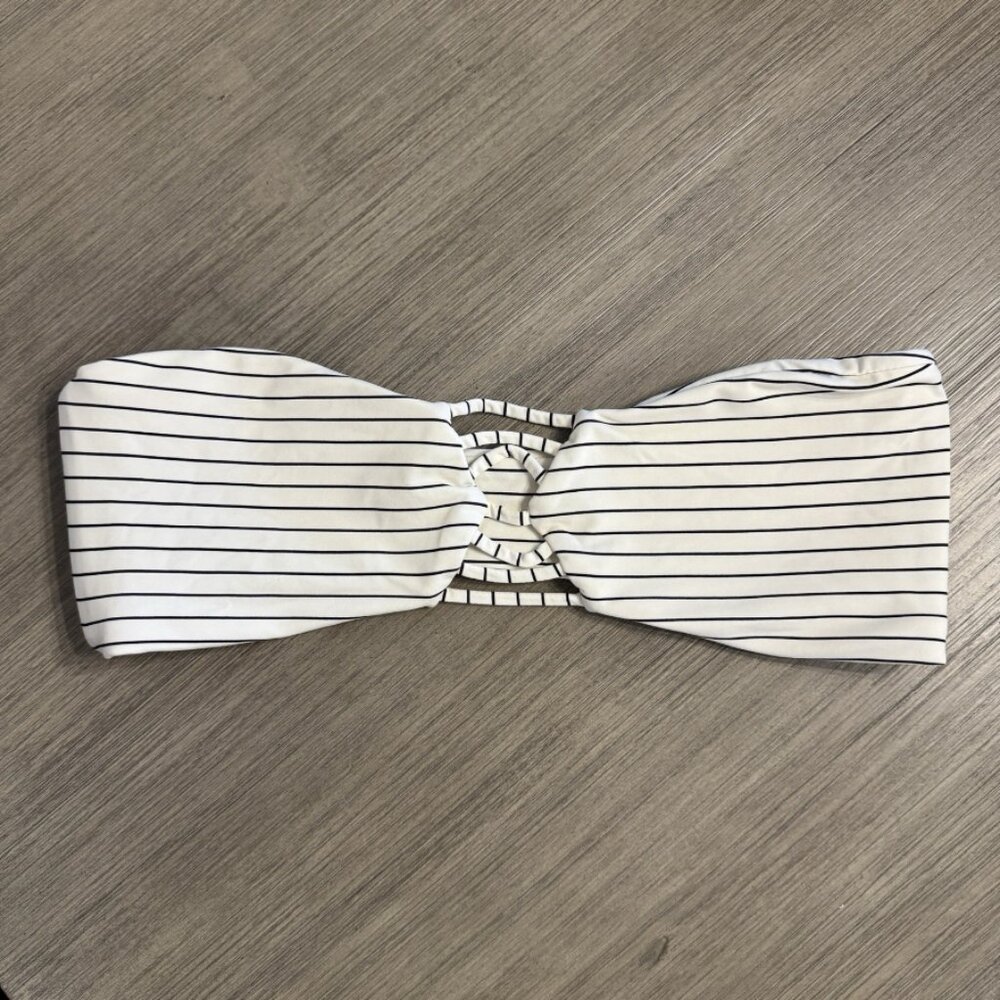 Boys + Arrows Striped Bandeau Bikini Top White Black